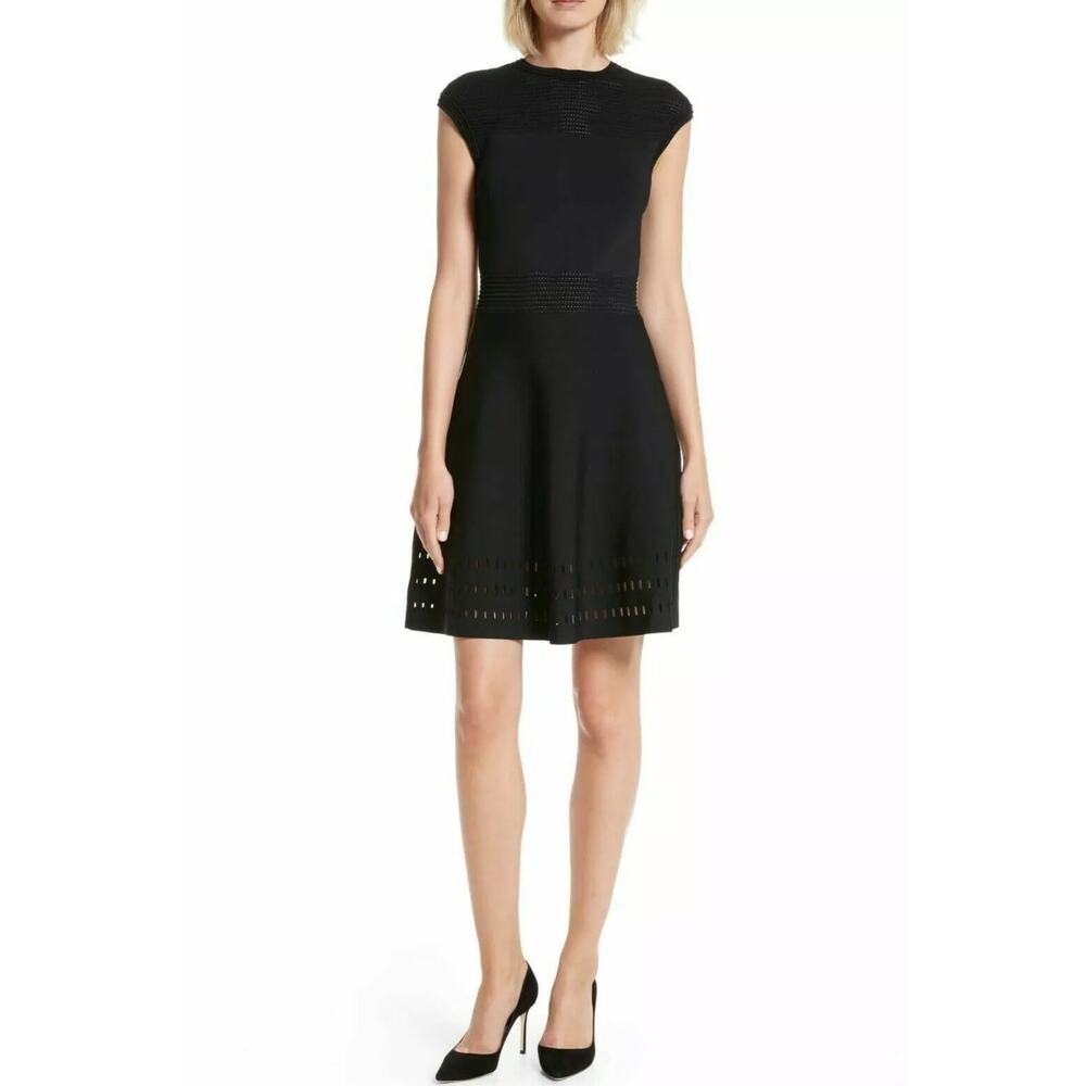 TED BAKER AURBRAY Stretch Laser Cut Eyelet Skater Fit & Flare Size 4 (Large)